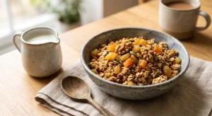 Granola crocantă de casă cu nuci și caise deshidratate Prunesso